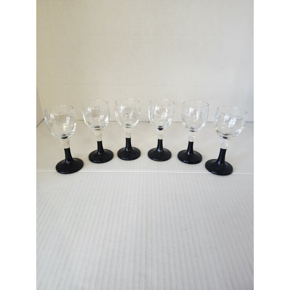 4.5" Black Stem Small Wine Glasses Lot Of 6
